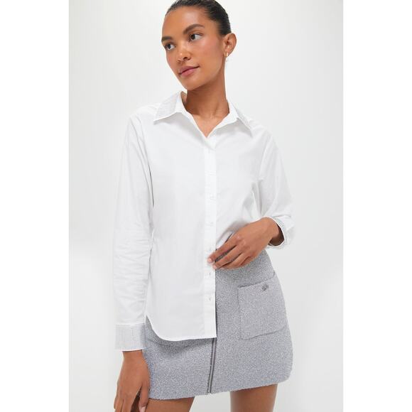 THE SHIRT BY ROCHELLE BEHRENS Exclusive White Icon Shirt With Rhinestone Collar - Picture 4 of 9